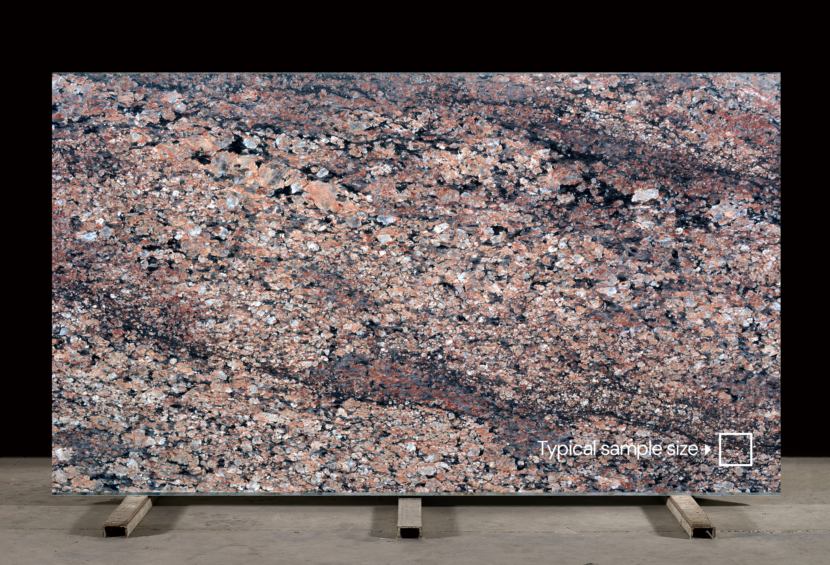 Cuprum natural granite full slab. Warm brown, red, orange tones